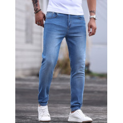 Men Slant Pocket Slim Straight Jeans